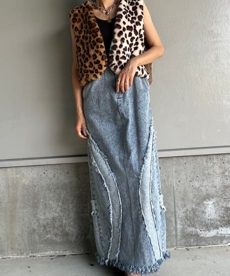 remake denim long skirt
