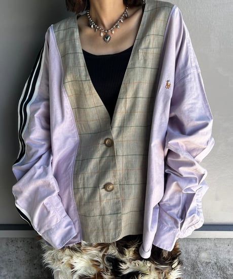 remake shirt tailored no collar jacket