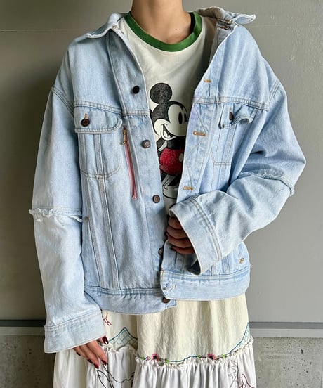 remake damage unique denim jacket