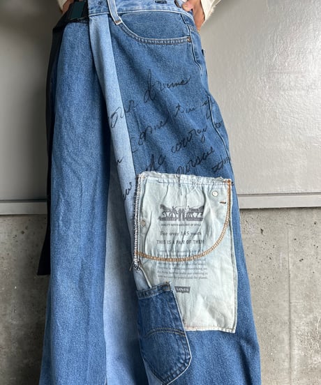 remake wide volume diffarence denim pants B