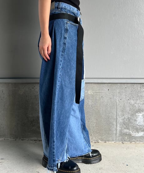 remake wide volume diffarence denim pants A