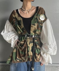 remake balloon sleeve military jacket