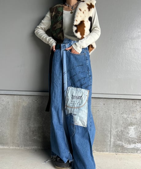 remake wide volume diffarence denim pants B