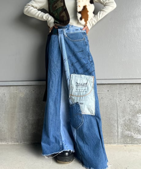 remake wide volume diffarence denim pants B