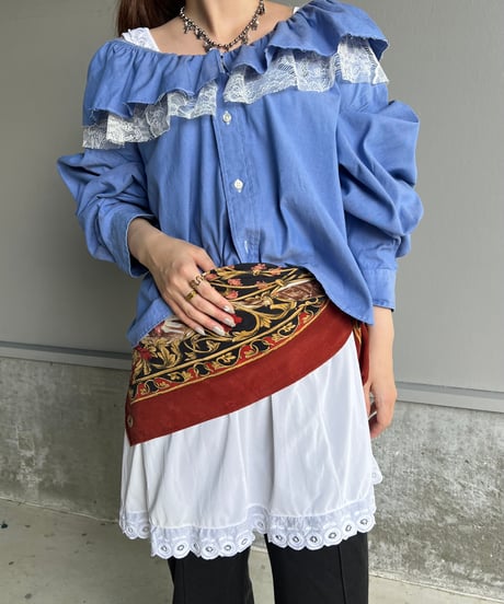 remake lace veil denim  shirt