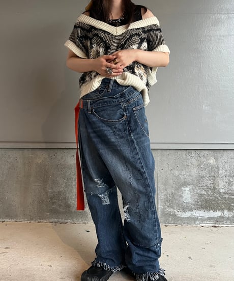 remake differences message denim pants A