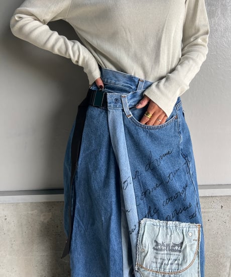 remake wide volume diffarence denim pants B