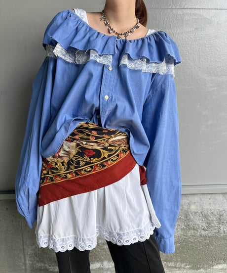 remake lace veil denim  shirt