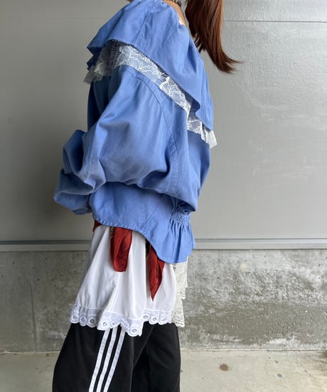 remake lace veil denim  shirt