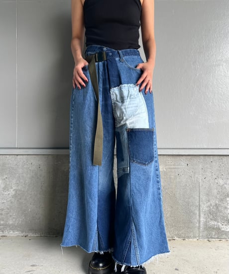 remake wide volume diffarence denim pants B