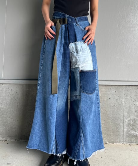 remake wide volume diffarence denim pants B