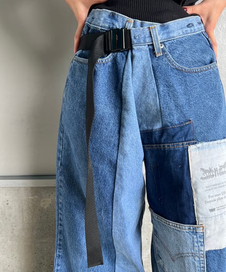 remake wide volume diffarence denim pants A
