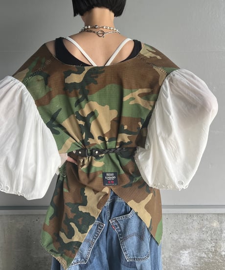 remake balloon sleeve military jacket
