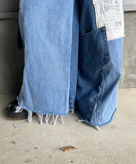 remake wide volume diffarence denim pants B