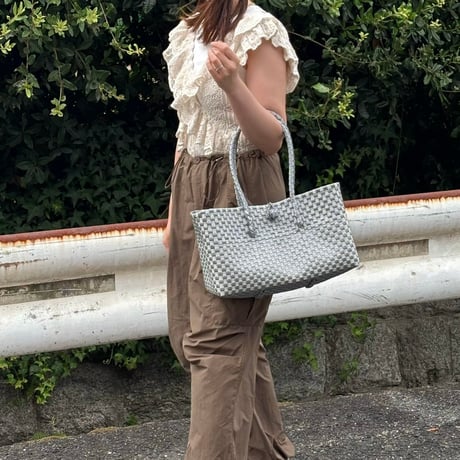 【9月7日(月)〜9月11日(金)発送】 BOSTON BAG No.20  'gingham' _ Silver Obscura