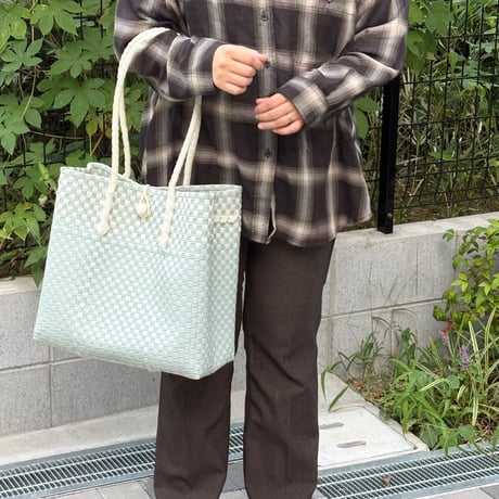 【10月13日(火)〜10月16日(金)発送】 Gummy Bag No.25 (Size: L) ' gingham ' _Dusty Blue Fizz