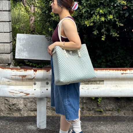 【8月24日(月)〜8月28日(金)発送】 Gummy Bag No.33 (Size: L) ' gingham ' _Dusty Blue Fizz