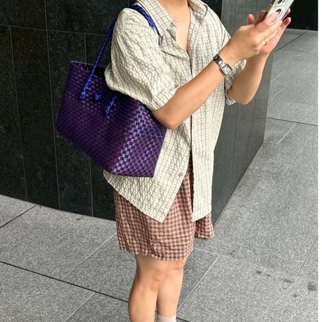 【7月13日(月)〜7月17日(金)発送】 BOSTON BAG No.21 'gingham' _ Azzurro e Marrone