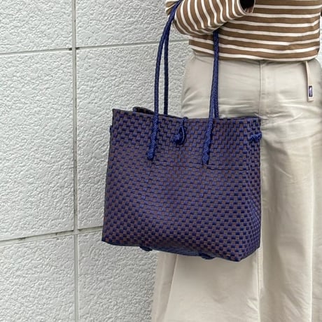 【10月13日(火)〜10月16日(金)発送】 Gummy bag No.24 (Size: L) 'gingham'_Azzurro e Marrone