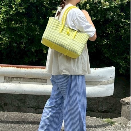 【8月31日(月)〜順次発送】 BOSTON BAG No.22  'gingham' _ Lemongrass
