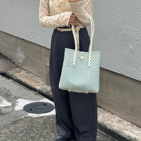 【10月26日(月)〜10月30日(金)発送】 Gummy Bag No.20 (Size: M) ' gingham ' _Dusty Blue Fizz