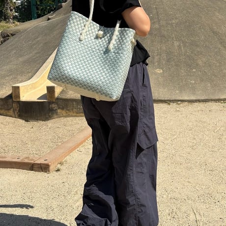 【8月24日(月)〜8月28日(金)発送】 Gummy Bag No.23 (Size: M) ' gingham ' _Dusty Blue Fizz