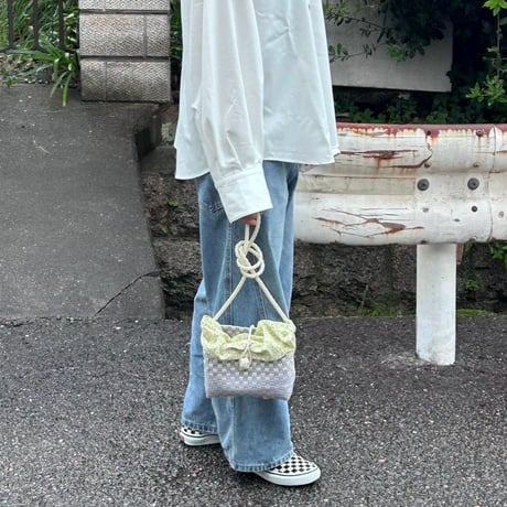 【10月13日(火)〜10月16日(金)発送】 Bag×Handkerchief［G］Hello bag ' gingham ' _Milky Purple Fizz