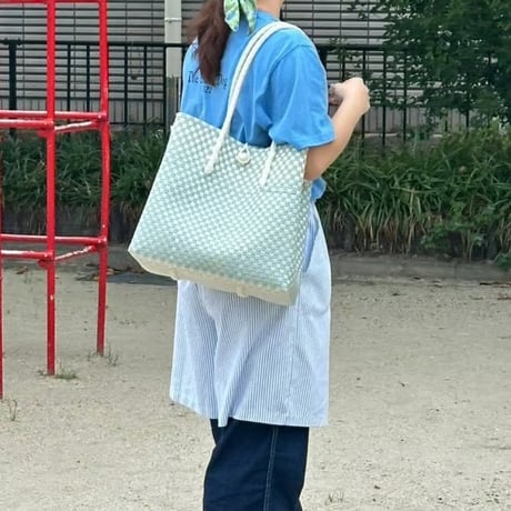 【8月24日(月)〜8月28日(金)発送】 Gummy Bag No.33 (Size: L) ' gingham ' _Dusty Blue Fizz