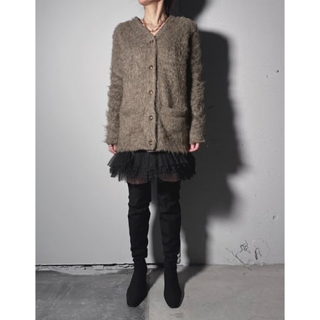 【ARCHIVE STANCE】power shoulder shaggy cardigan