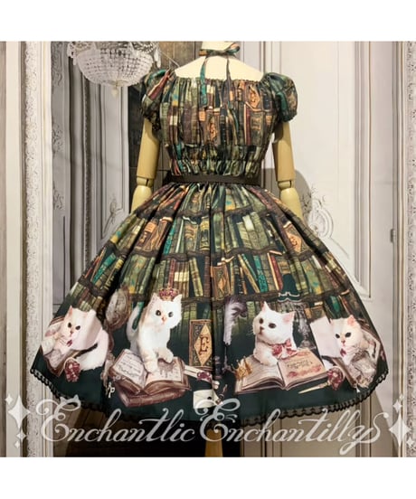 Enchantlic Enchantilly／Queen Cat 〜秘密の書斎〜 ワンピース (クラシカルグリーン)