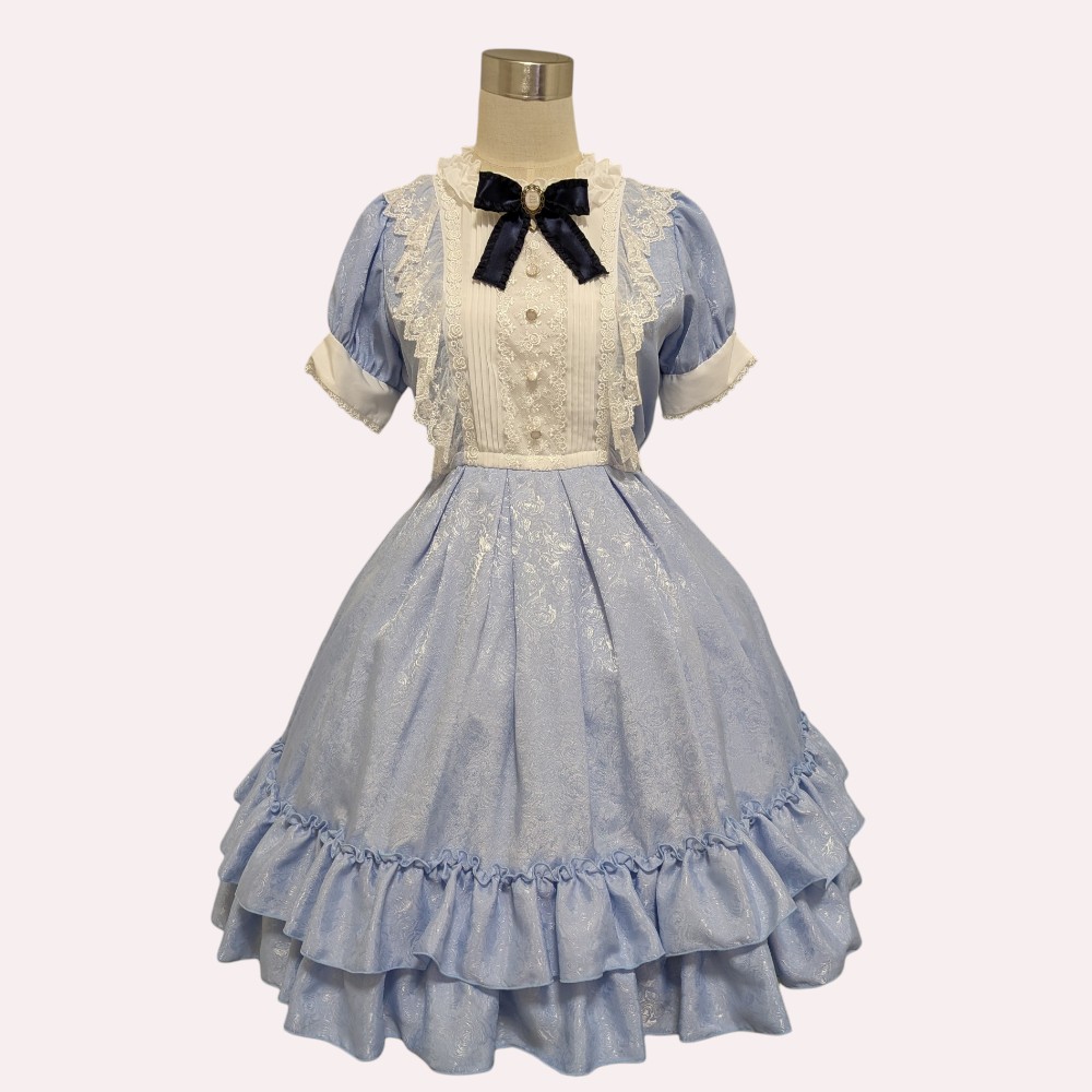 Pina sweetcollection／ローズジャガードワンピース（半袖・ サックス