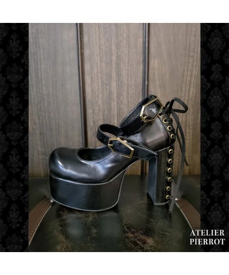 ATELIER-PIERROT／Coffin Buckle Lace-Up Platform Pumps（ブラック）