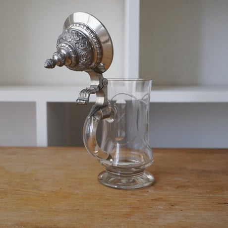 ドイツ・蓋付きガラスビールジョッキ・小