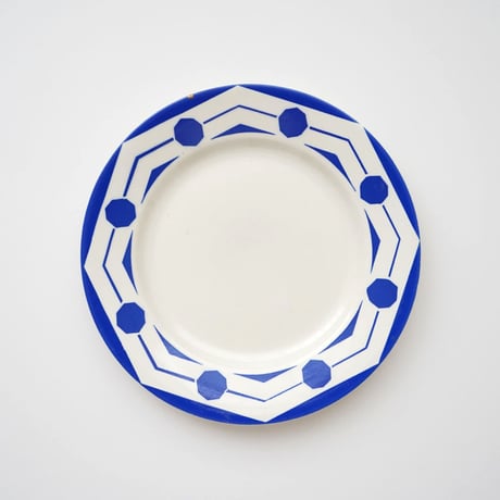 フランス・Digoin & Sarreguemines のお皿 ・チャイブ青いお皿/ 金継ぎ
