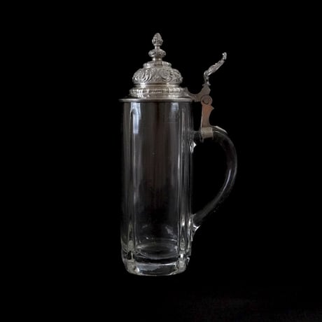 ドイツ・蓋付きガラスビールジョッキ・大