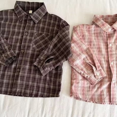 pink/coffee Autumnチェックシャツ(2368)