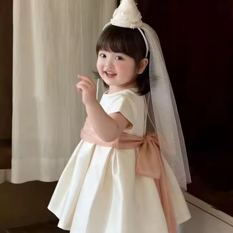 サーモンピンクウエストマークサテンワンピース(2366)