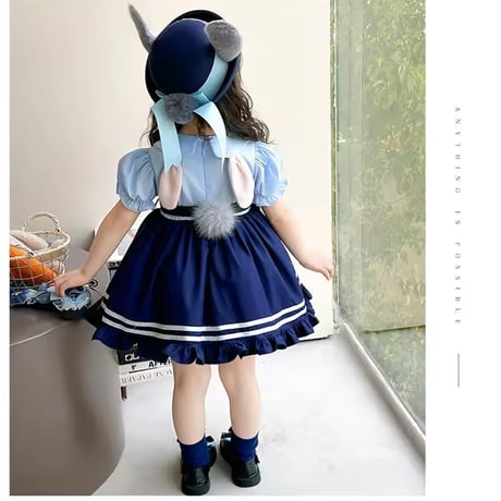 kids  半袖/長袖ネイビーラビットなりきりワンピース(2155)