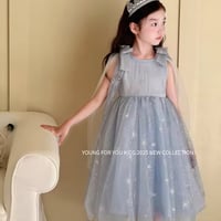 kids ブルースノーショルダーリボンチュールドレス(2253)