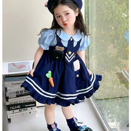 kids  半袖/長袖ネイビーラビットなりきりワンピース(2155)