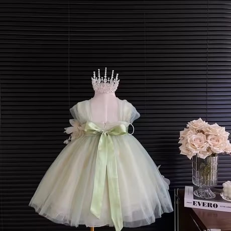 即納あり◆パステルグリーン3Dフローラルドレス(3104)
