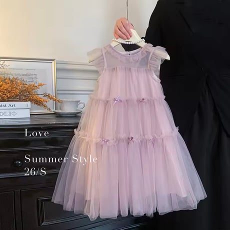 kids blue/pink パステルティアードminiリボンドレス(2354)