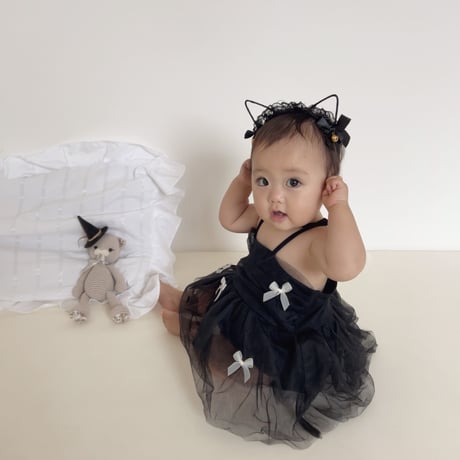 white/black チュールキャミシフォンリボンロンパースドレス(1510)