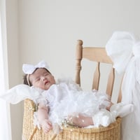 white/blue 3D flowerチュールベビーロンパースドレス(2324)
