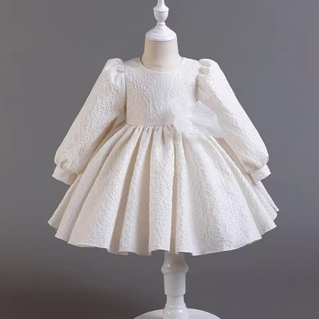 white/pink 長袖ビッグリボンローズジャガードドレス(817)