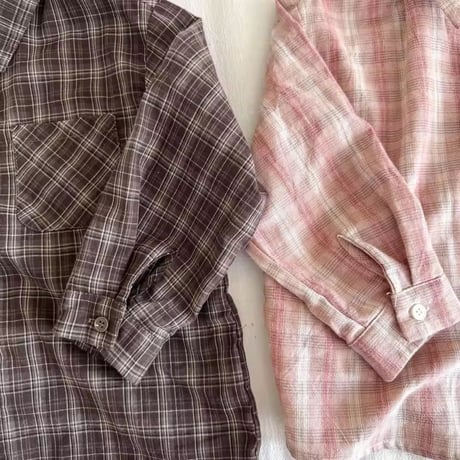 pink/coffee Autumnチェックシャツ(2368)