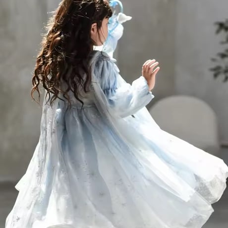 kids shoulder ribbon snow blueプリンセスドレス(2398)