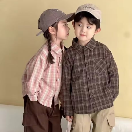 pink/coffee Autumnチェックシャツ(2368)
