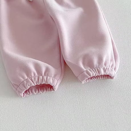 ピンクパープルウエストコットンフリルスウェットセットアップ(2403)