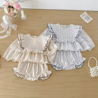 2color フリルレースパイピングベビーセットアップ(2406)